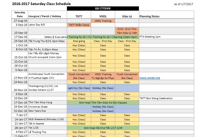 2016-2017 Calendar Update